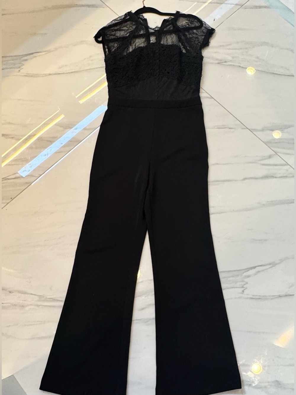 Harlyn Elegant Jumsuit - Black Lace-Top Wide-Leg Jumpsuit - Womens, Small